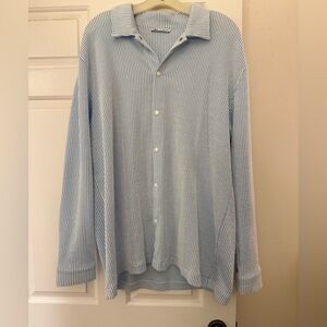 Zara Light Blue and White Seersucker Shirt